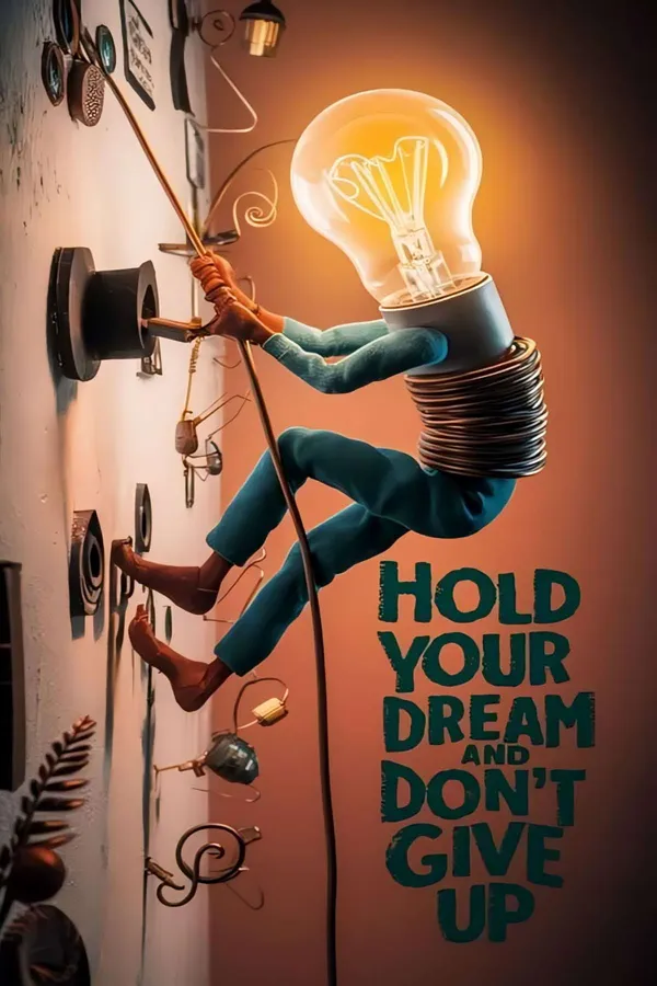 Motivational_Wall_Art_-_'Hold_Your_Dream_And_Don'T_Give_Up'_Light_Bulb_Character_Poster
