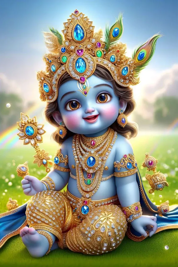 Decorative_Krishna_Idol_With_Golden_Ornaments_And_Peacock_Feather_Crown