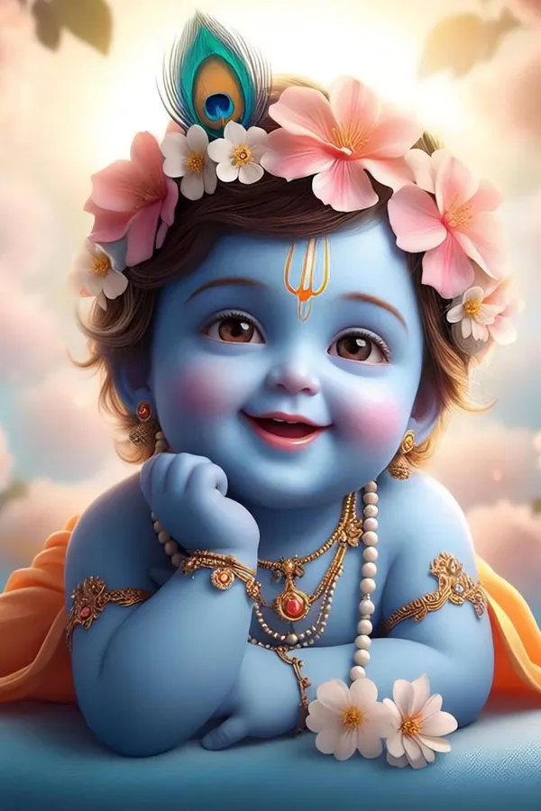 Decorative_Blue_Krishna_Baby_Idol_With_Floral_Crown