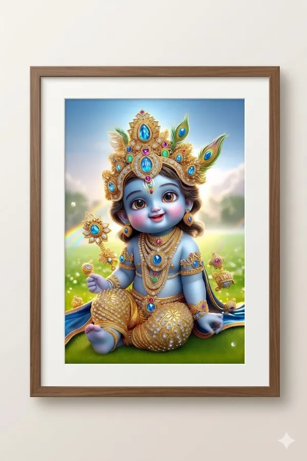 Decorative_Krishna_Idol_With_Golden_Ornaments_And_Peacock_Feather_Crown