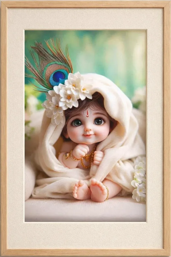 Adorable_Baby_Krishna_Idol_Figurine_With_Peacock_Feather_And_Floral_Headpiece