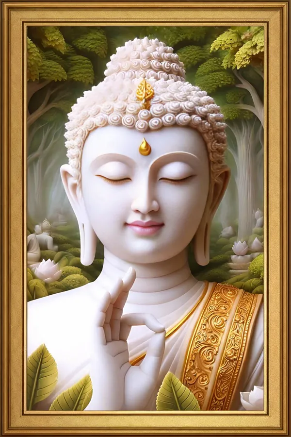 Spiritual_Home_Decor_poster_of_White_Buddha_Statue_With_Golden_Robe_And_Lotus_-_