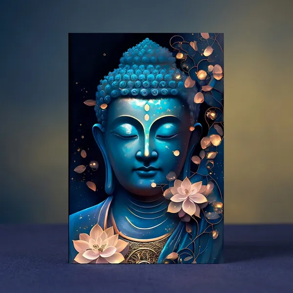 Decorative_Buddha_Statue_With_Lotus_Flowers_-_Blue_Metallic_Finish