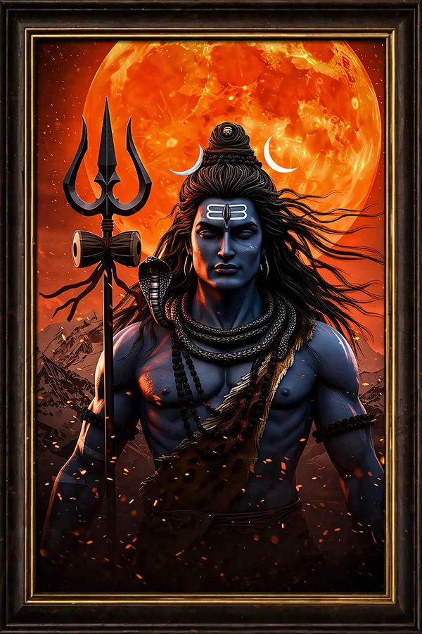 Lord_Shiva__Poster_unframed_-_Trishul_And_Crescent_Moon_Design_With_Vibrant_Orange_Moon_Background