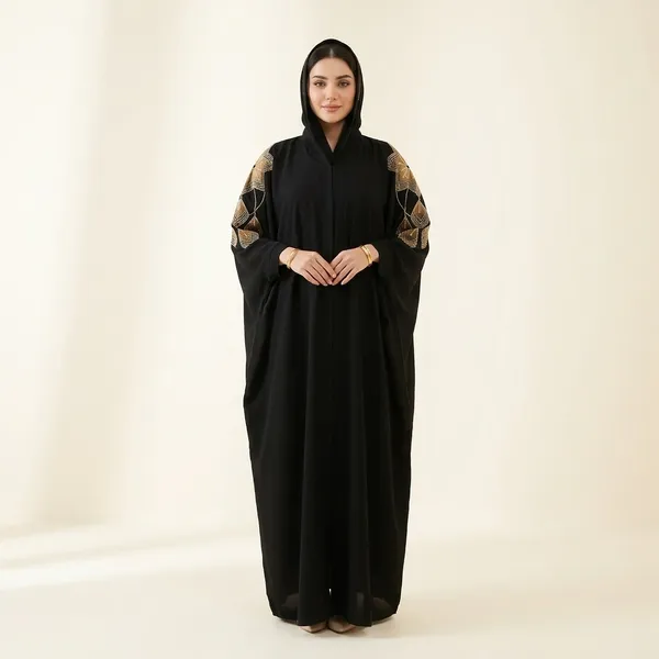Black_Abaya_With_Golden_Embroidery_And_Floral_Design