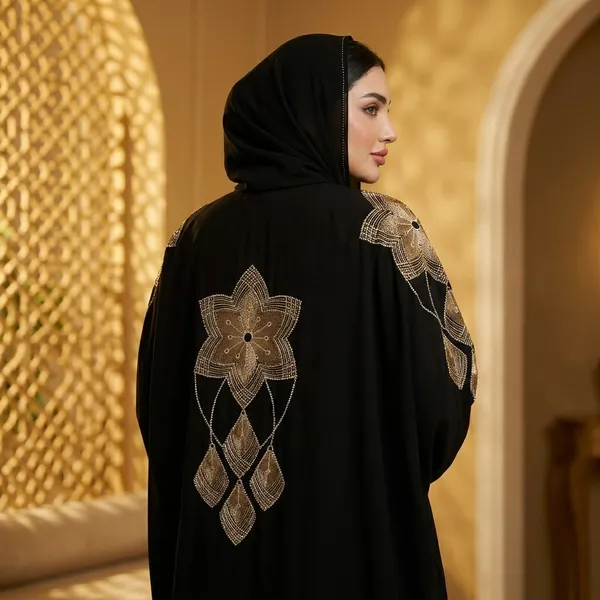 Black_Abaya_With_Golden_Embroidery_And_Floral_Design