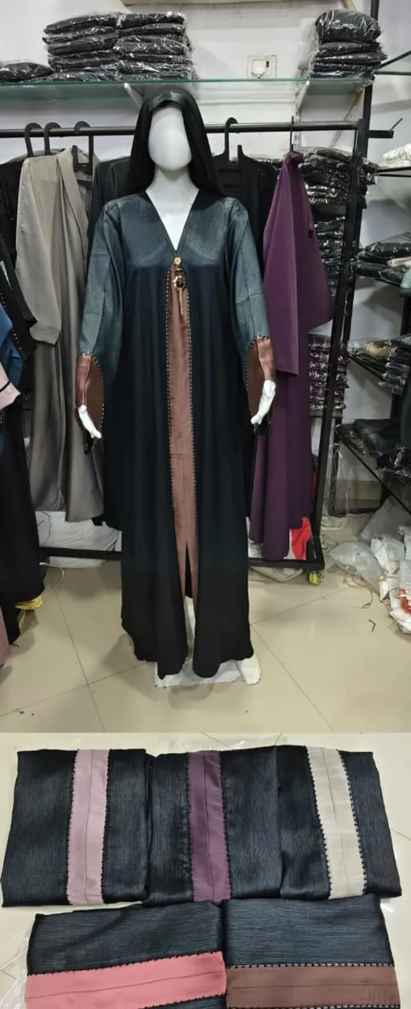 Teal_And_Panel_Elegant_Abaya_With_Golden_Detailing