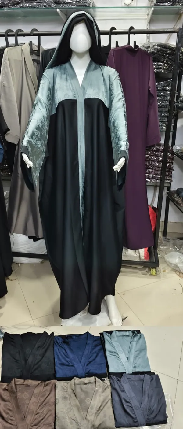 Black_&_Blue_Elegant_Dual-Tone_Abaya_With_Embroidered_Sleeves_And_Attached_Hijab