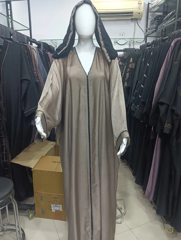 Beige_Hooded_Abaya_With_Black_Trim_-_Full-Length_Islamic_Robe_For_Women