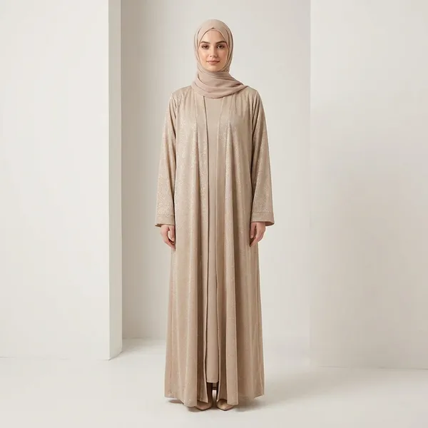 Beige_Embellished_Open_Front_Abaya_With_Matching_Inner_-_5_Colors