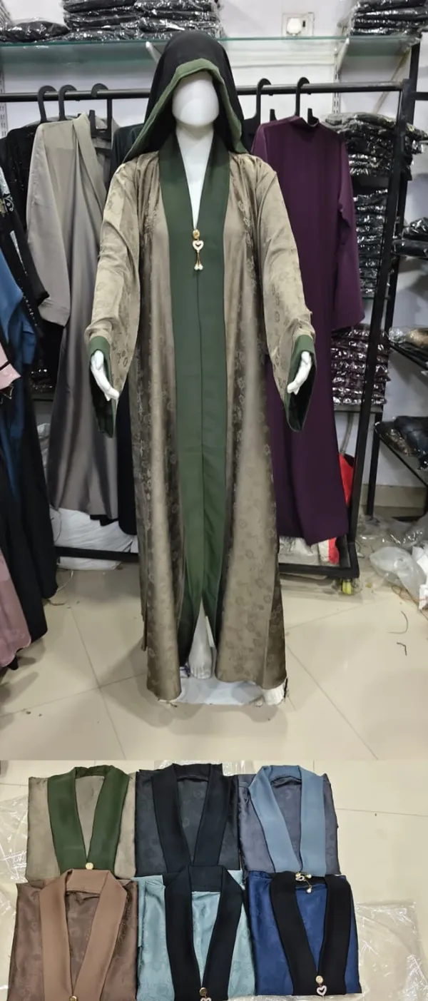 Olive_Green_&_Beige_Premium_Two-Tone_Open_Abaya_With_Inner_Dress