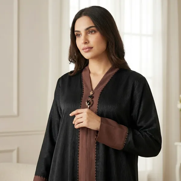 Teal_And_Panel_Elegant_Abaya_With_Golden_Detailing