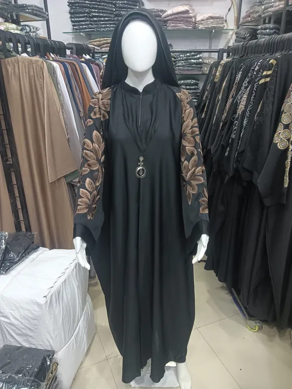 Black_Abaya_With_Golden_Floral_Embroidery_On_Sleeves
