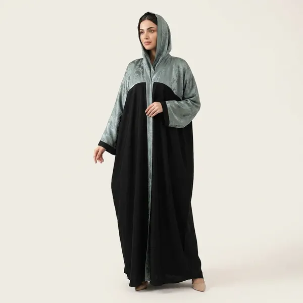 Black_&_Blue_Elegant_Dual-Tone_Abaya_With_Embroidered_Sleeves_And_Attached_Hijab