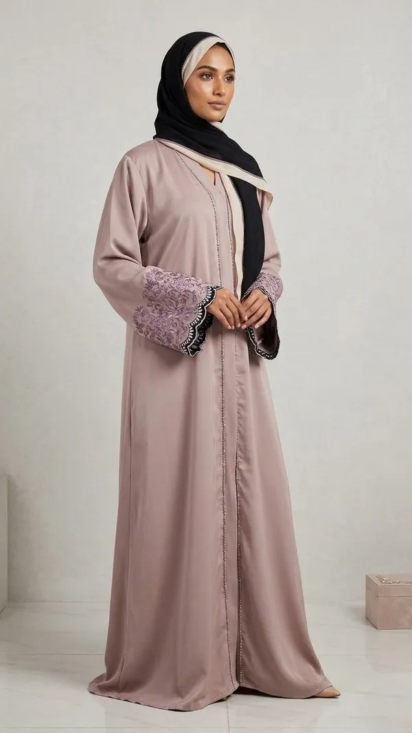 Beige_Embroidered_Abaya_With_Lace_For_Women