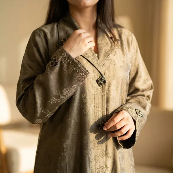 Olive_Green_Designer_Embroidered_Abaya_With_Decorative_Buttons