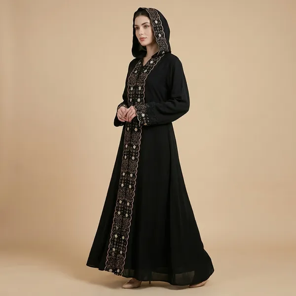 Black_Abaya_With_Embroidered_Front_Panel_And_Hood