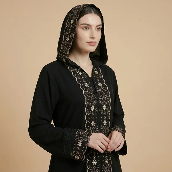 Black_Abaya_With_Embroidered_Front_Panel_And_Hood