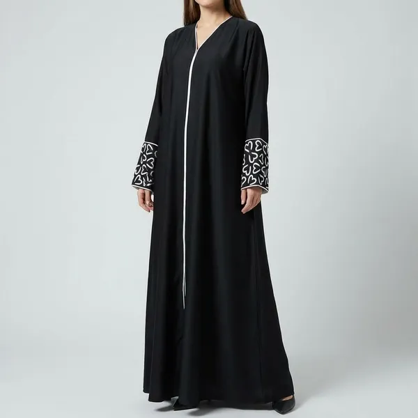 Black_Abaya_With_Embroidered_Pockets_And_Silver_Trim