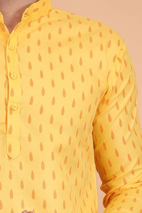 Yellow_Slub_Cotton_Kurta_Pajama_Set_For_Men