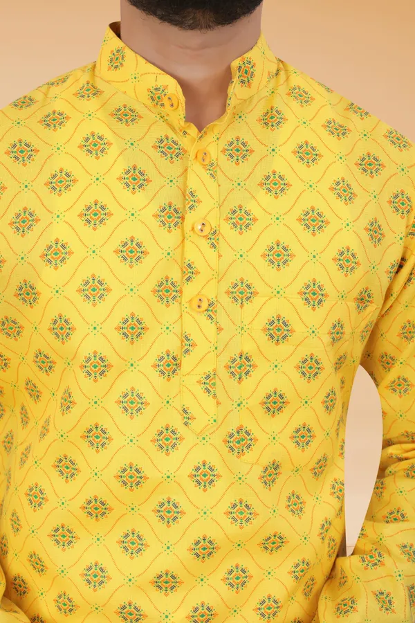 Yellow_Slub_Cotton_Kurta_Pajama_Set_For_Men