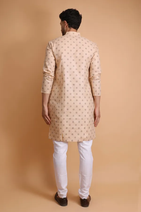 Beige_Slub_Cotton_Kurta_Pajama_Set_For_Men