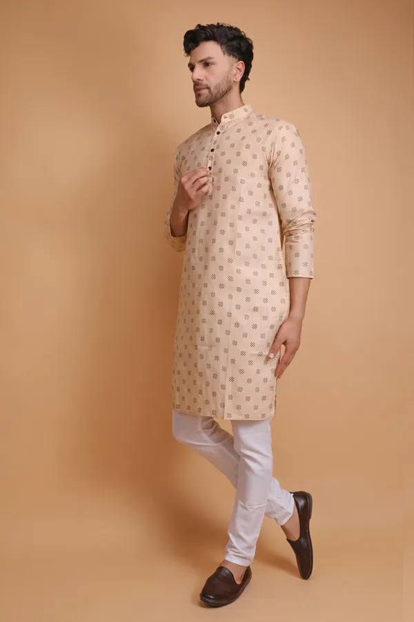 Beige_Slub_Cotton_Kurta_Pajama_Set_For_Men