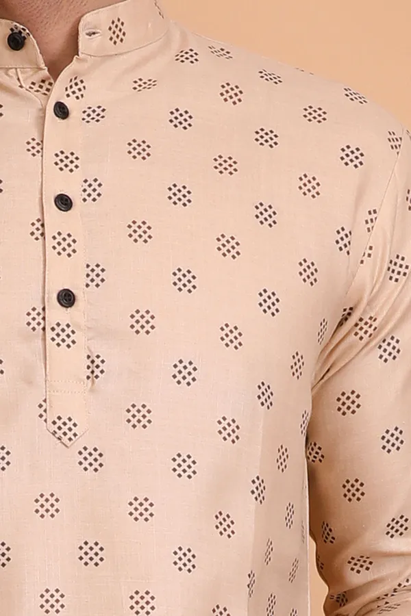 Beige_Slub_Cotton_Kurta_Pajama_Set_For_Men