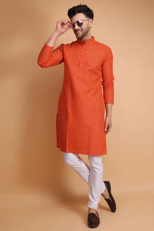 Red_Slub_Cotton_Kurta_Pajama_Set_For_Men