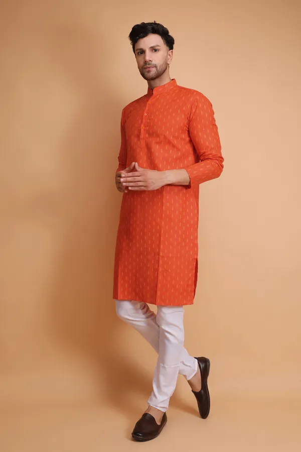 Red_Slub_Cotton_Kurta_Pajama_Set_For_Men