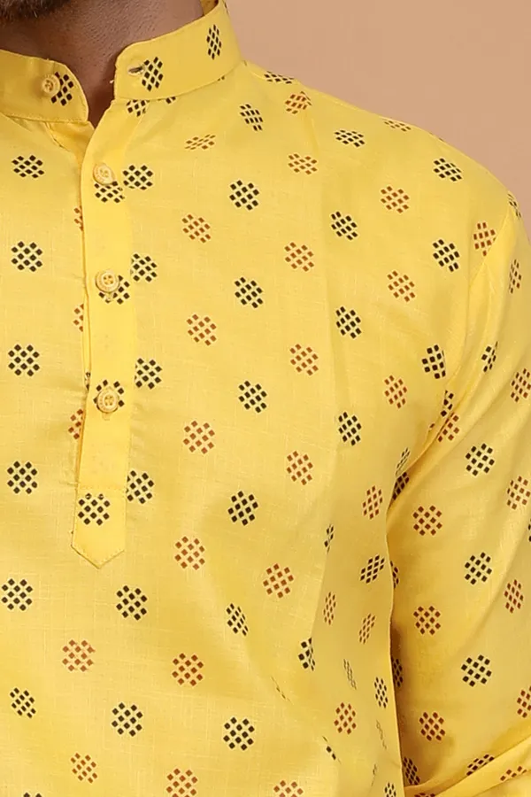 Yellow_Slub_Cotton_Kurta_Pajama_Set_For_Men