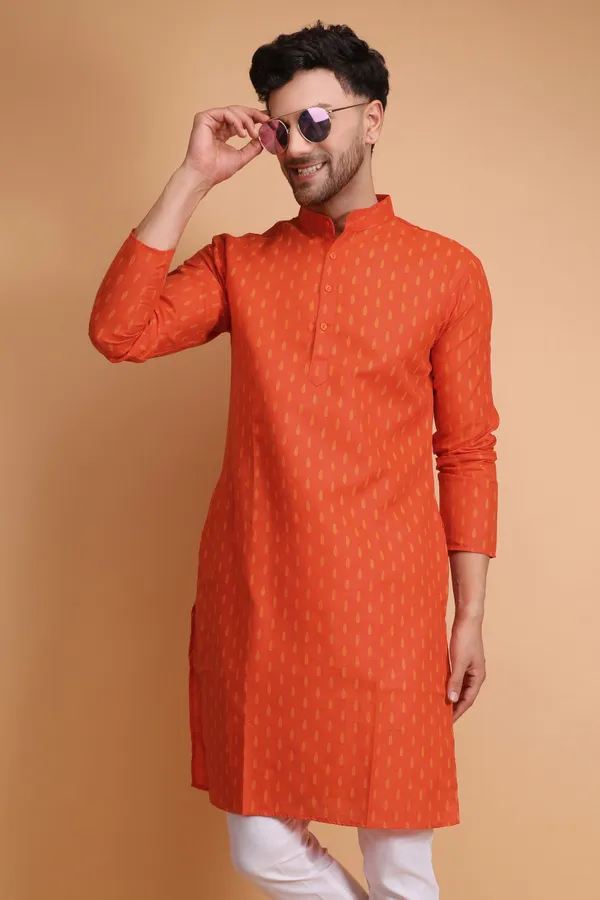 Red_Slub_Cotton_Kurta_For_Men