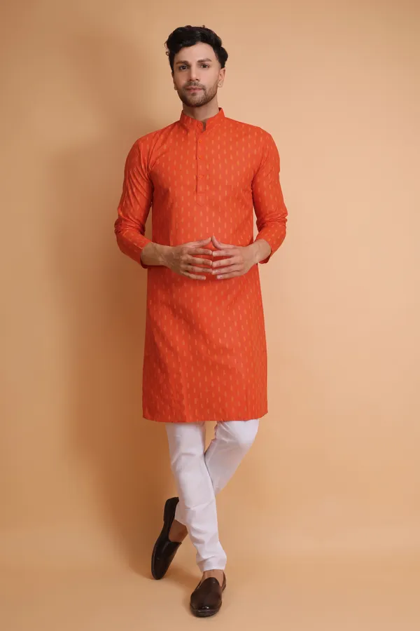 Red_Slub_Cotton_Kurta_For_Men