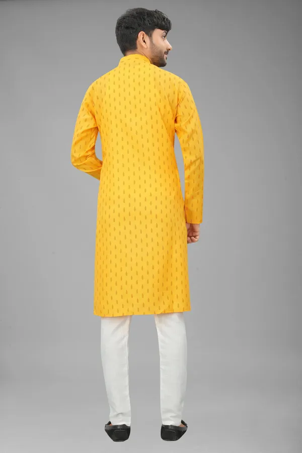 Yellow_Slub_Cotton_Kurta_For_Men