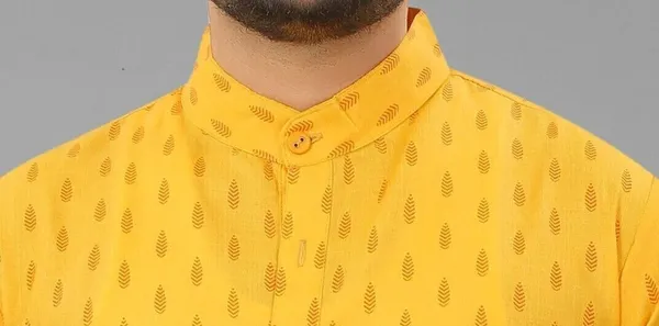 Yellow_Slub_Cotton_Kurta_For_Men