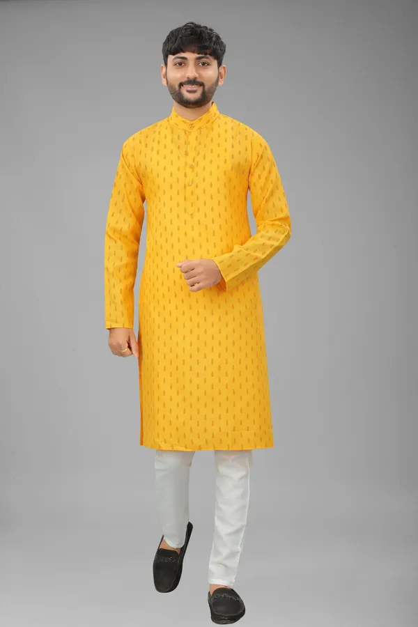 Yellow_Slub_Cotton_Kurta_For_Men