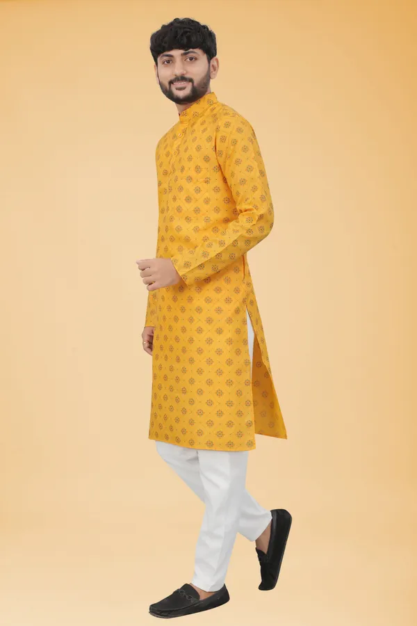 Yellow_Slub_Cotton_Kurta_For_Men