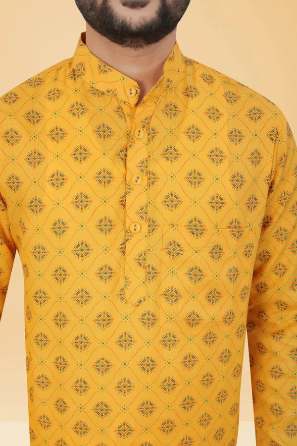Yellow_Slub_Cotton_Kurta_For_Men
