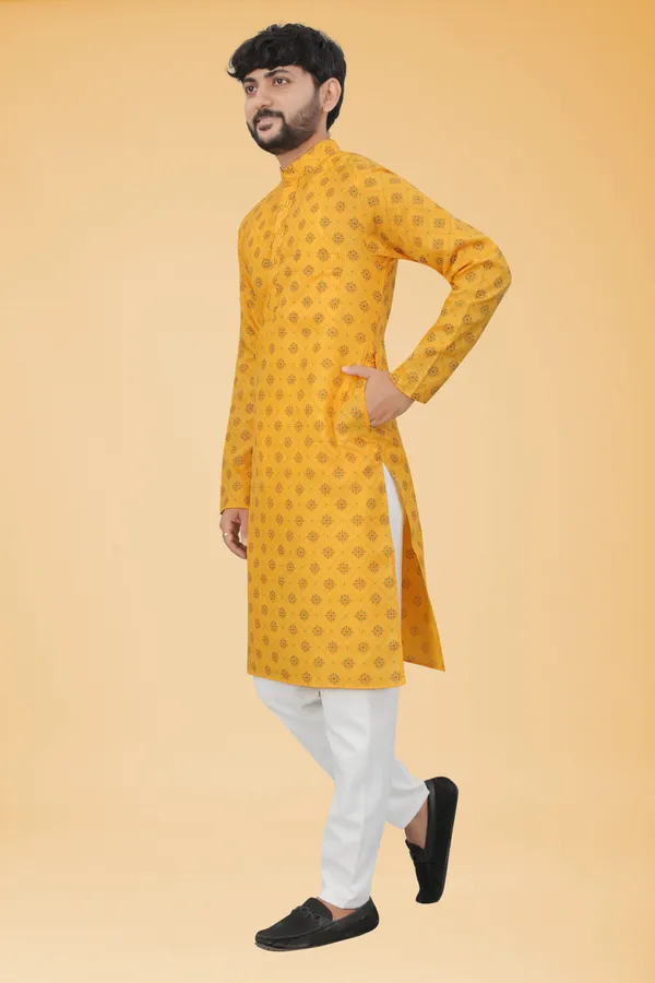 Yellow_Slub_Cotton_Kurta_For_Men