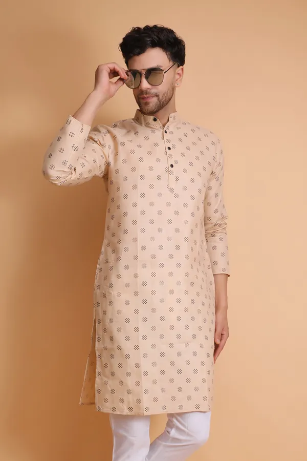 Beige_Slub_Cotton_Kurta_For_Men