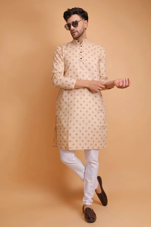 Beige_Slub_Cotton_Kurta_For_Men