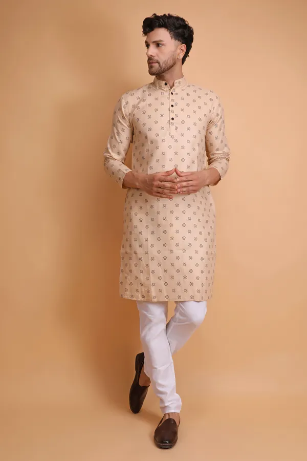 Beige_Slub_Cotton_Kurta_For_Men