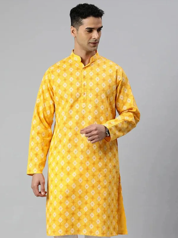 Yellow_Slub_Cotton_Kurta_For_Men
