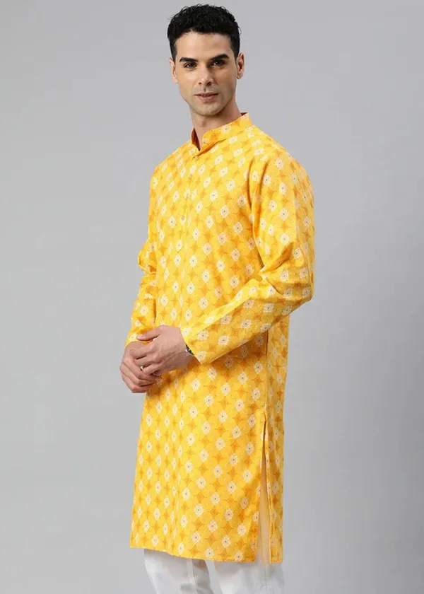 Yellow_Slub_Cotton_Kurta_For_Men