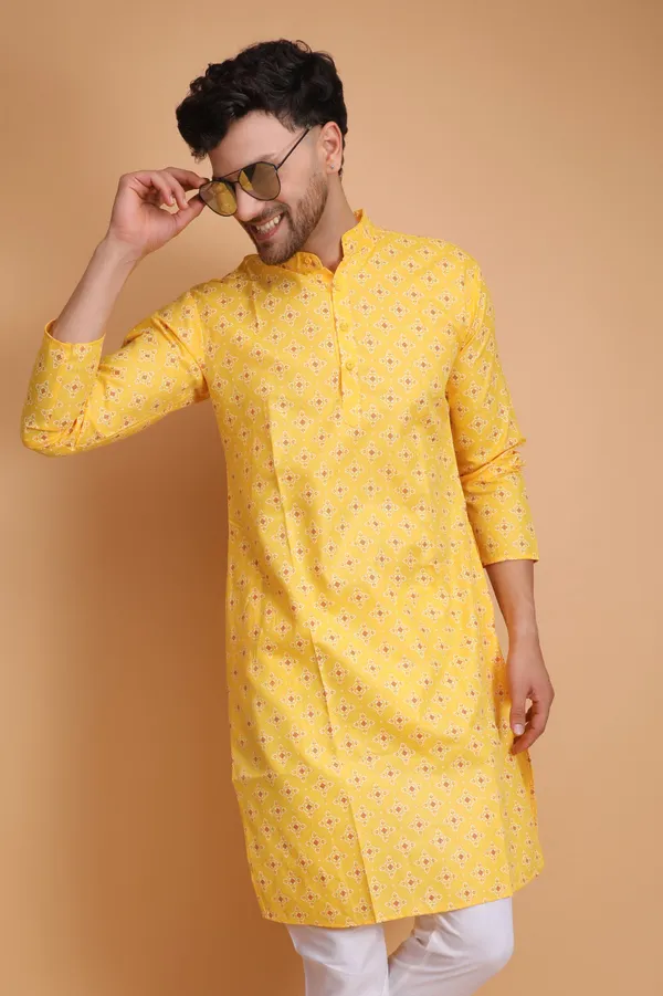 Yellow_Slub_Cotton_Kurta_For_Men