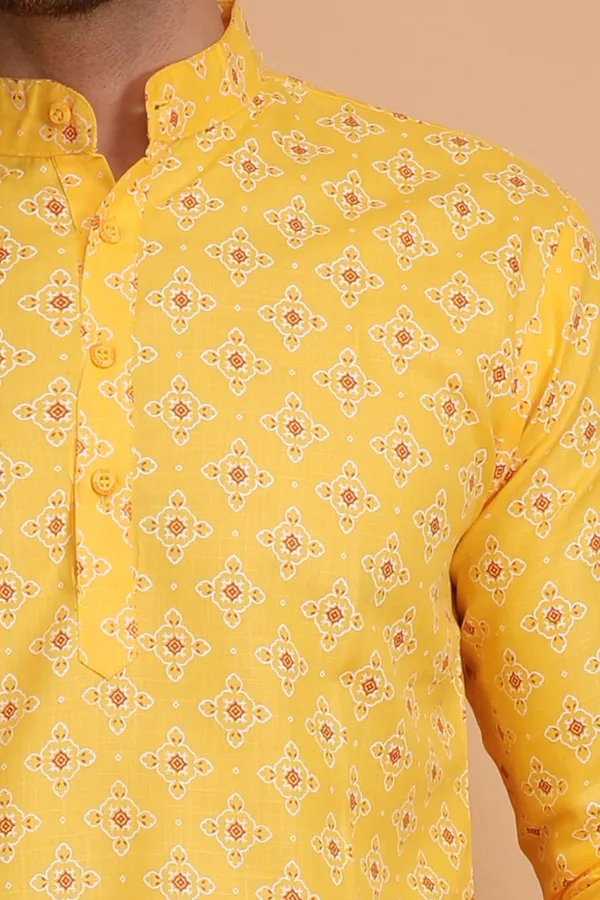 Yellow_Slub_Cotton_Kurta_For_Men