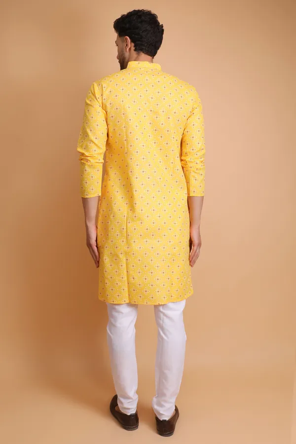 Yellow_Slub_Cotton_Kurta_For_Men