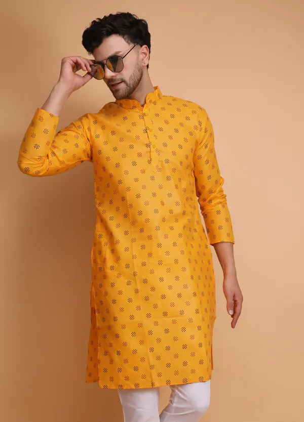 Yellow_Slub_Cotton_Kurta_For_Men