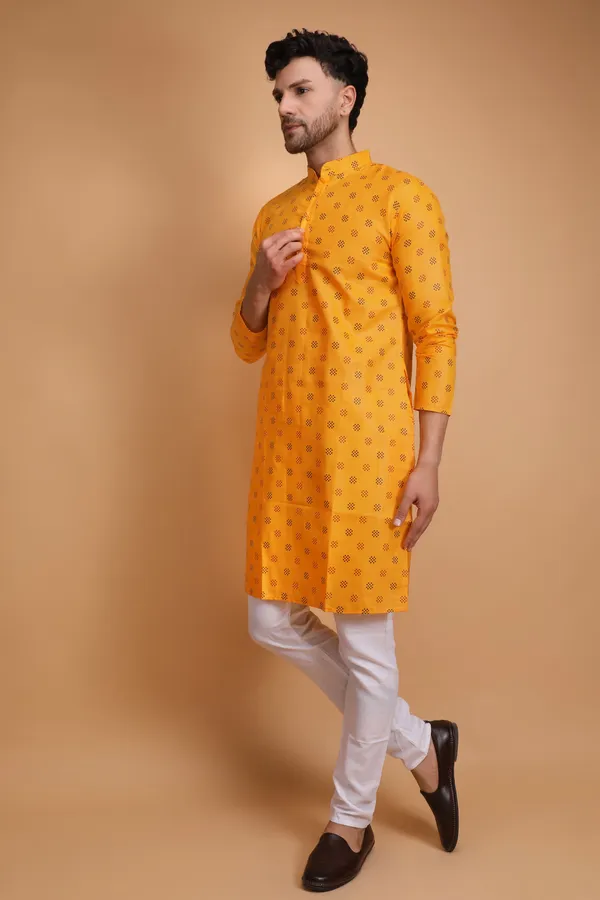 Yellow_Slub_Cotton_Kurta_For_Men