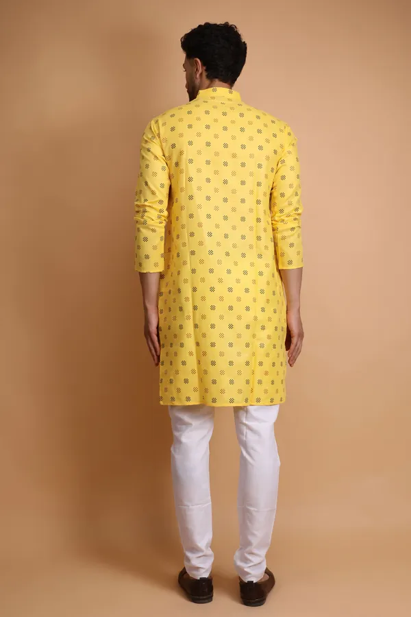 Yellow_Slub_Cotton_Kurta_For_Men